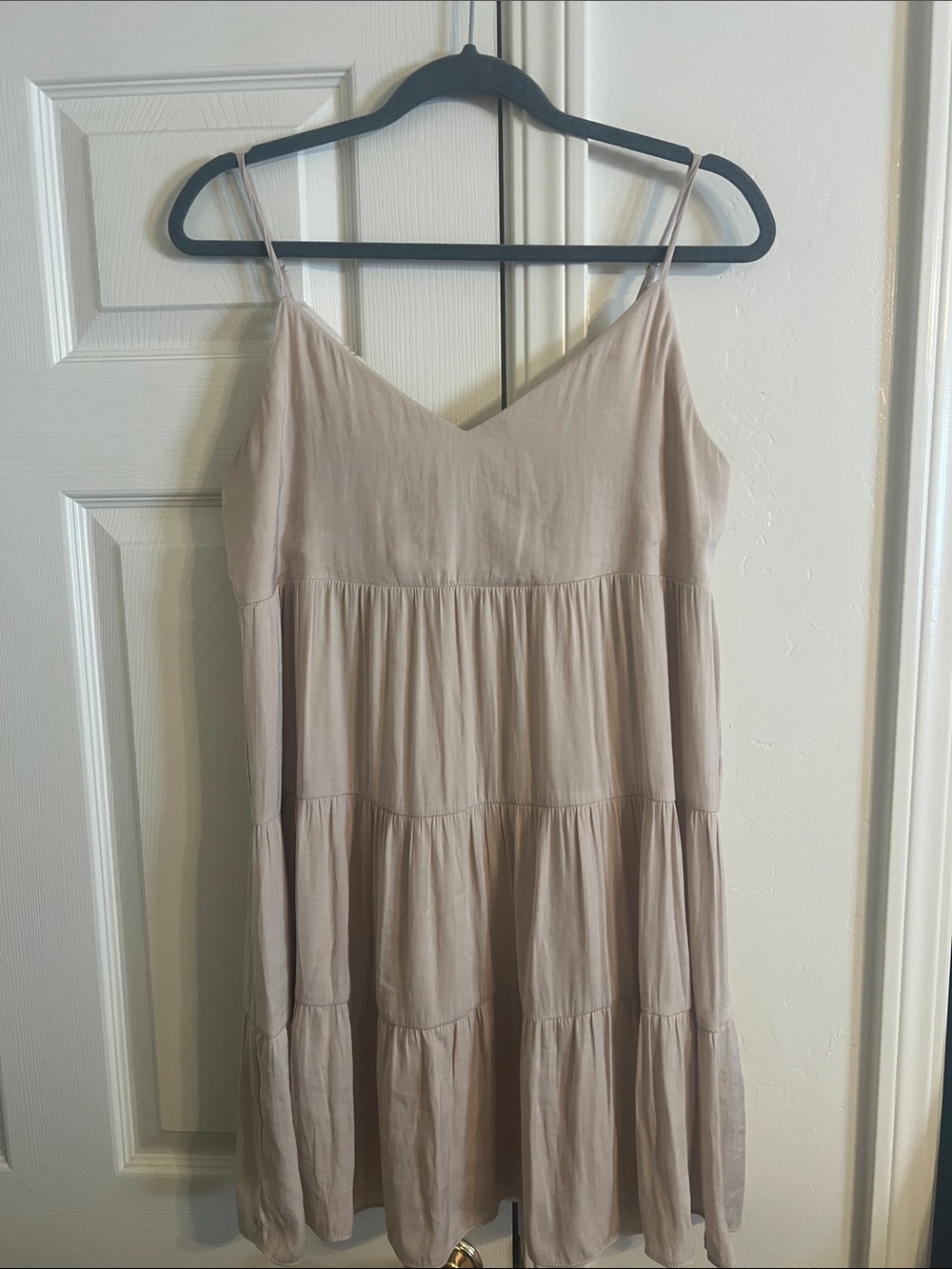 Naked Zebra Beige Tiered Spaghetti-Strap Mini Dress